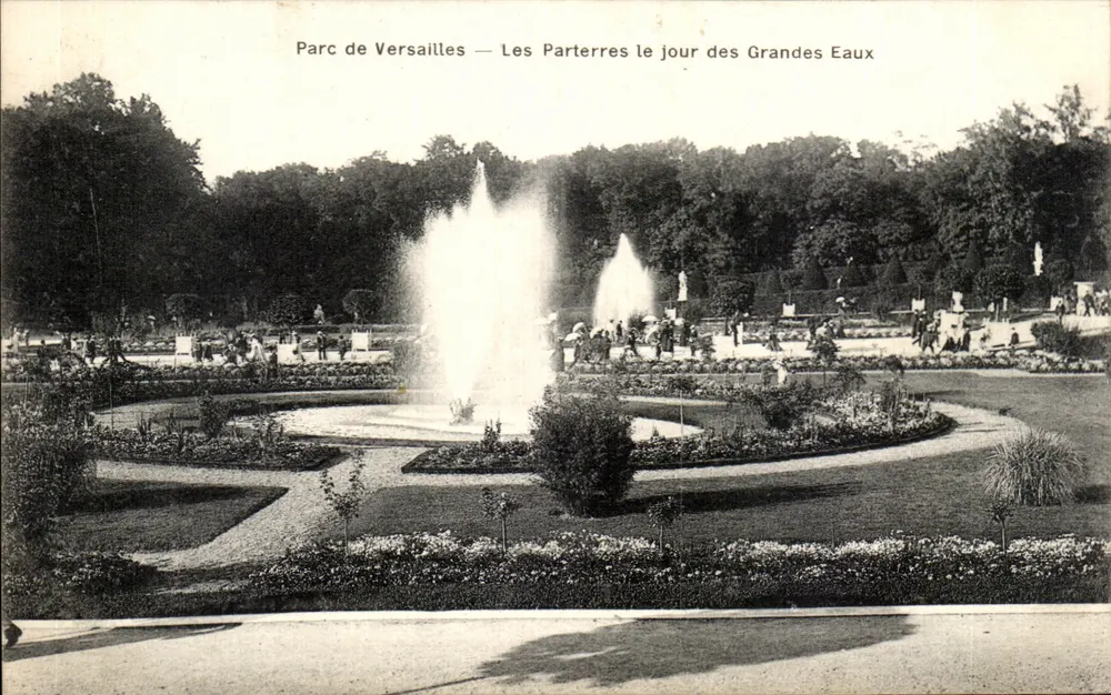 Schlosspark Versailles — Die Parterres an dem Tag der Großen Fontänen — Mme Moreau, Verlag Versailles - Vorderseite
