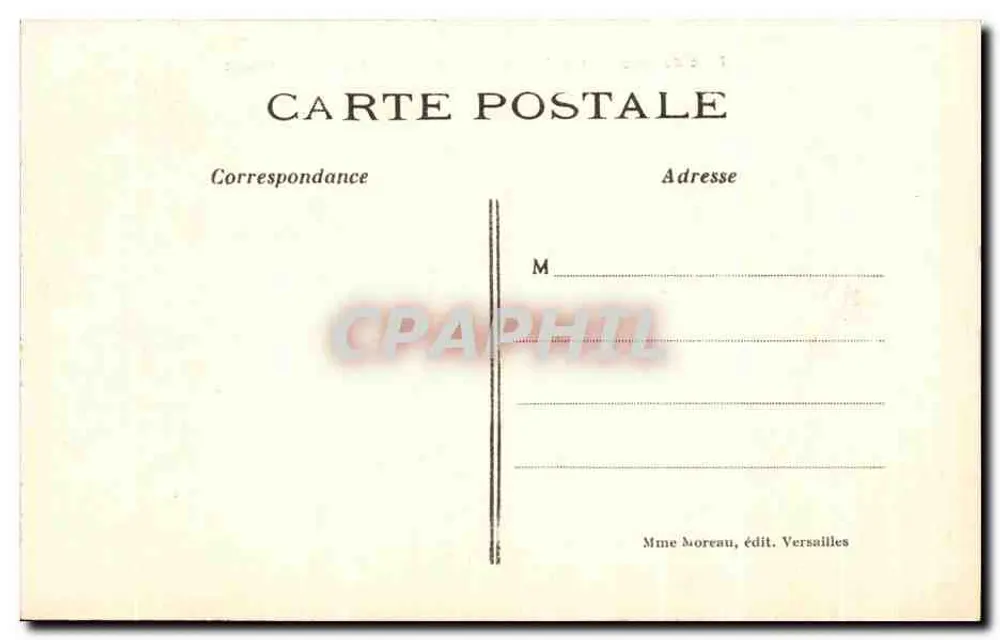 Schlosspark Versailles — Die Parterres an dem Tag der Großen Fontänen — Mme Moreau, Verlag Versailles - Rückseite
