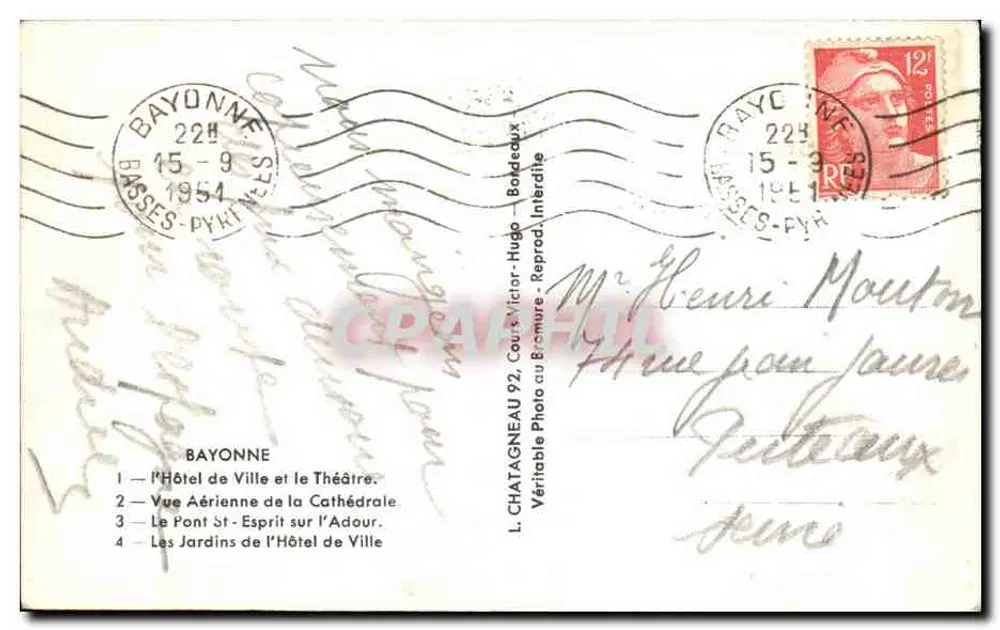 Bayonne — Souvenir de Bayonne — Editeur Elcé - Verso