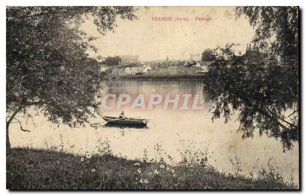 Vernon (Eure) — Paisagem — vista do rio com barco — editor não visível - Frente