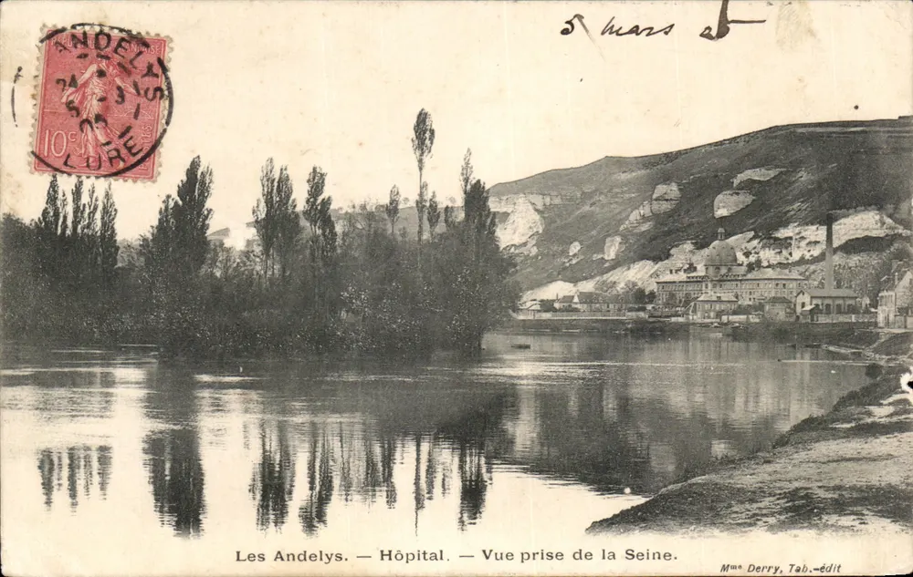 Les Andelys — Krankenhaus — Ansicht vom Seine — Mme Derry, Tab.-édit - Vorderseite