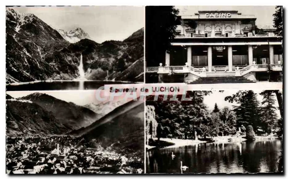Luchon — Vista geral, Casino, paisagens e lago — Souvenir de LUCHON - Frente