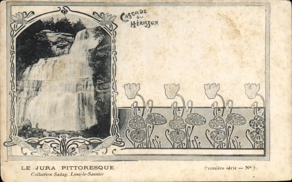 Cachoeira do Hérisson — Jura pitoresco — Coleção Sadag, Lons-le-Saunier, Primeira série — N° 5 - Frente