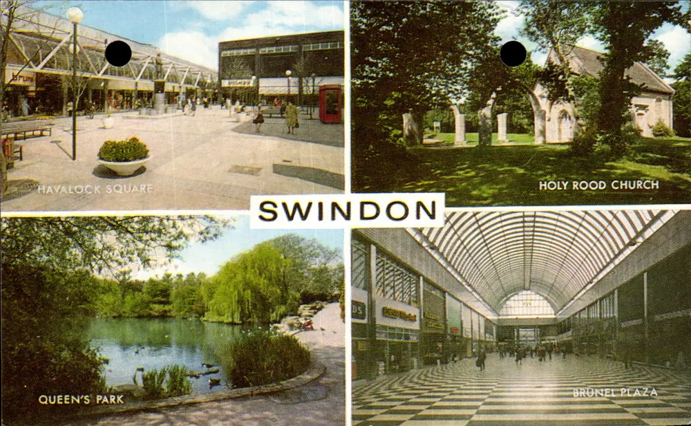 Swindon — Havalock Square, Holy Roode Church, Queen's Park, Brunel Plaza — A Salmon Cameracolour - Frente