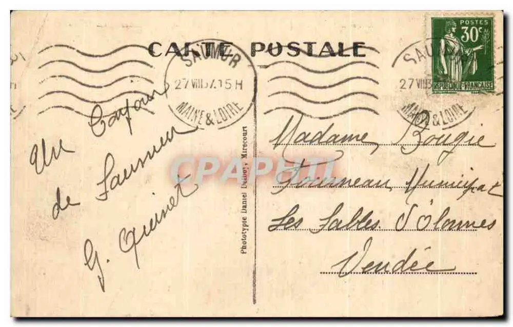 Saumur — L'Hôtel des Postes, Télégraphes, Téléphones — D.D. (éditeur) - Verso