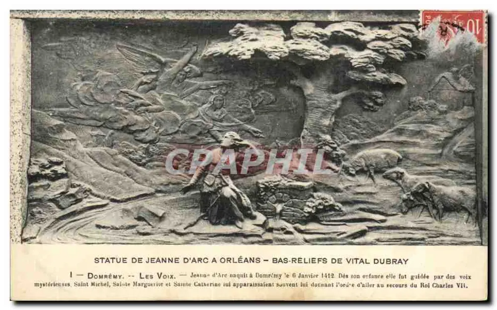 Statue von Jeanne d'Arc in Orléans — Basreliefs von Vital Dubray — Domméry — Les Voix - Vorderseite