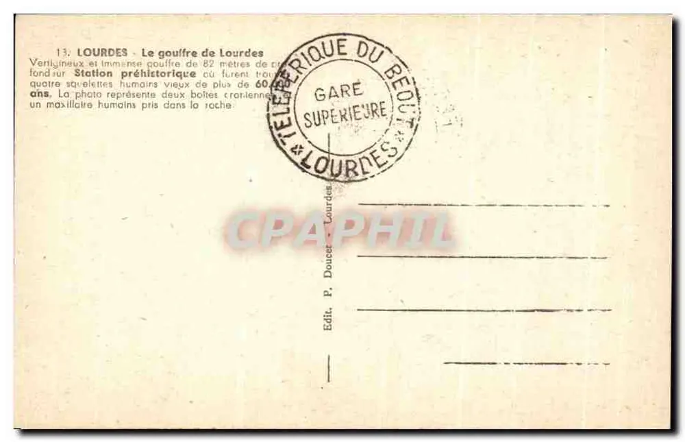 Lourdes — Abismo de Lourdes — Estação pré-histórica - Verso