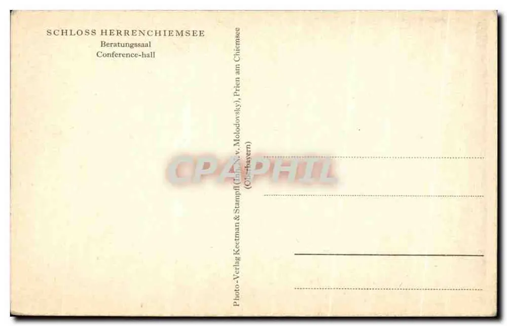 Empfangssaal des Schlosses Herrenchiemsee — Chiemsee, Deutschland — Photo-Verlag Keetman & Stampf (Coblenz, Bayern) - Rückseite
