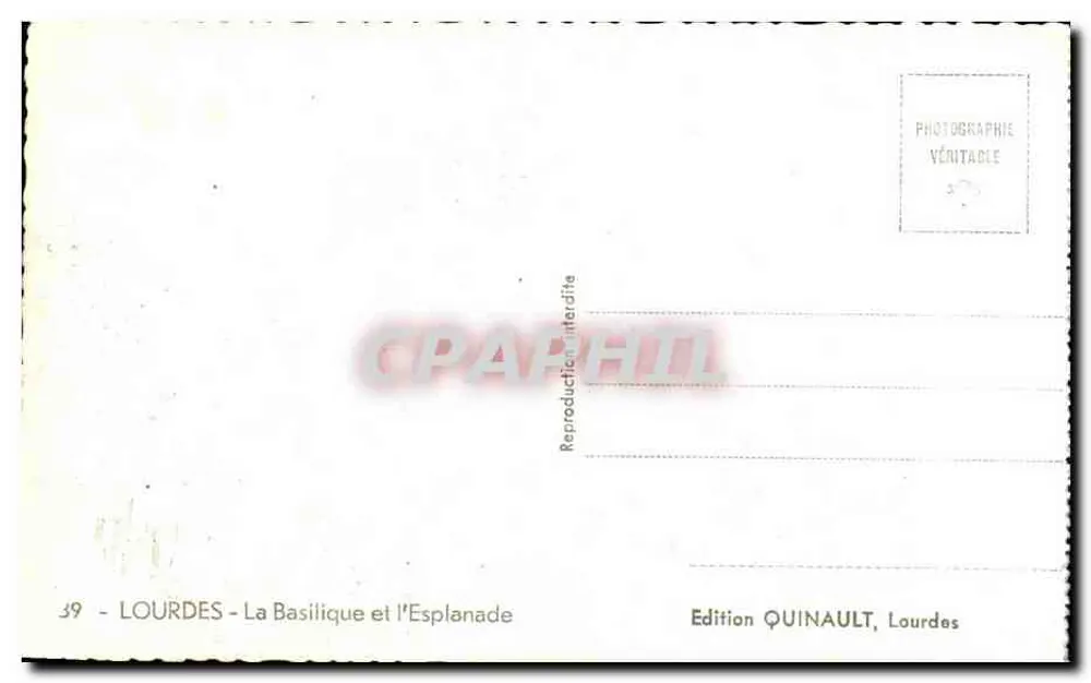 Lourdes — La Basilique et l'Esplanade — Édition QUINAULT, Lourdes - Verso