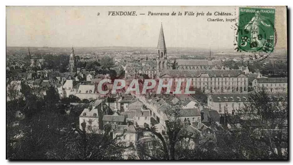 Vendôme — Panorama der Stadt vom Schloss aus — Verlag Chartier - Vorderseite