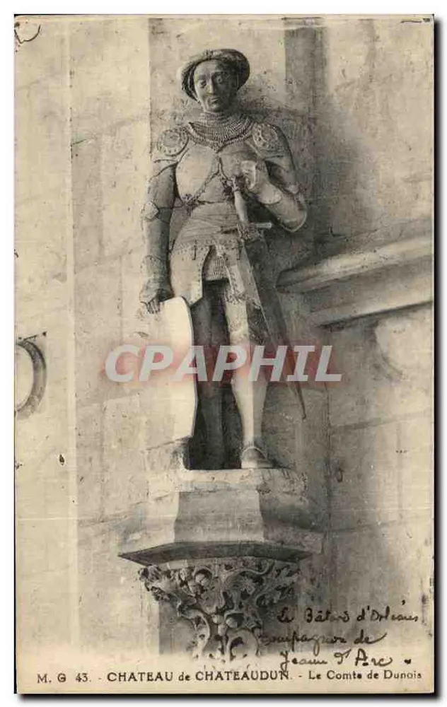 Castelo de Châteaudun — Estátua do Bâtard d'Orléans, Jean d'Arc — M.G. 43 - Frente