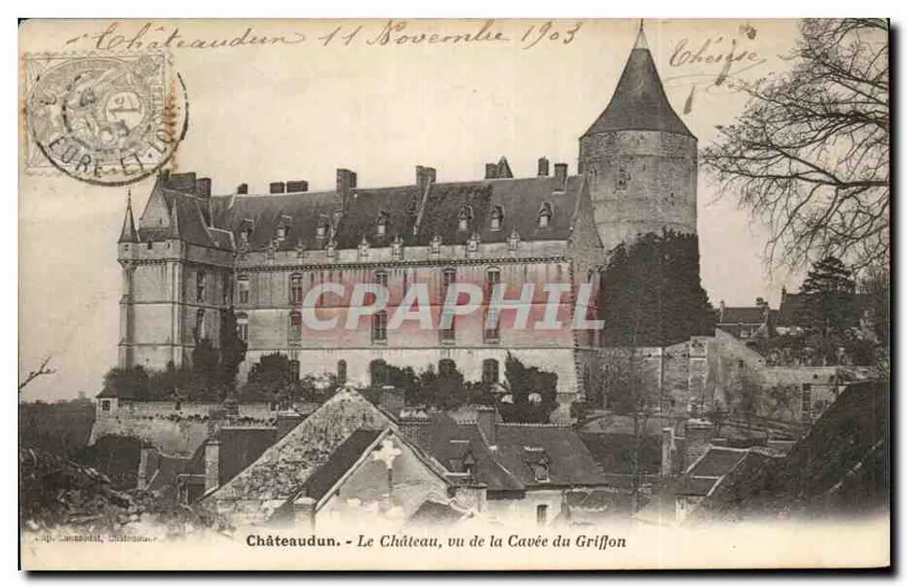 Châteaudun - Il Castello, vista dalla Cavée du Griffon — Ed. Camenat, Châteaudun - Recto