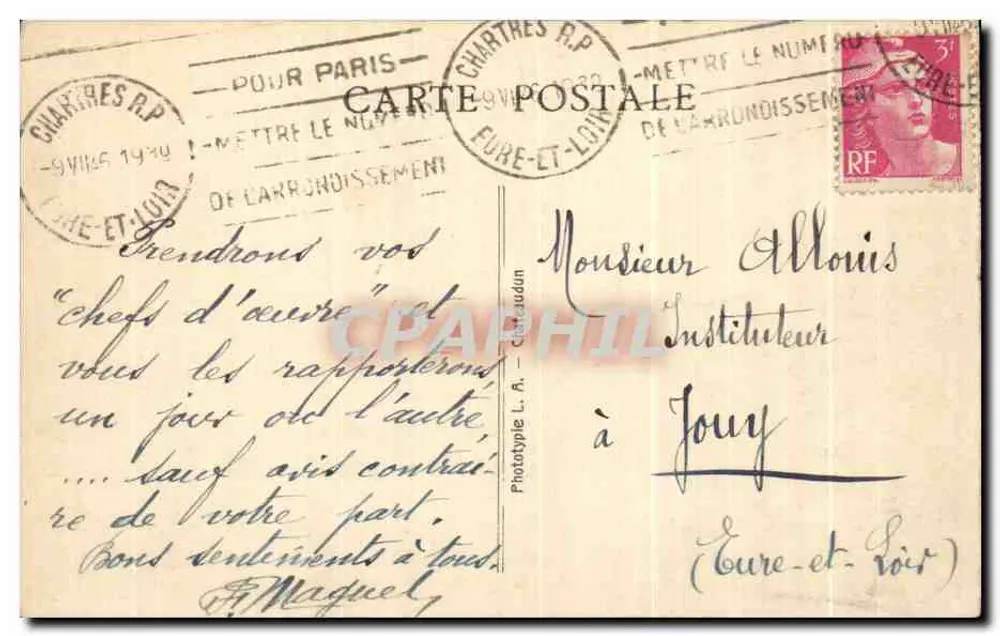 Châteaudun — Entrada do Castelo — Fototipo L. A. - Châteaudun - Verso