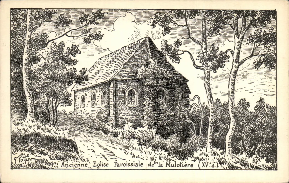 Alte Pfarrkirche der Mulotière (15. Jahrhundert) — Kupferstich von F. Toller - Vorderseite