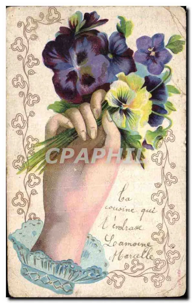 Main tenant un bouquet de pensées — éditeur L'ÉVELEZÓ LAP-DOSPINICE - Frente