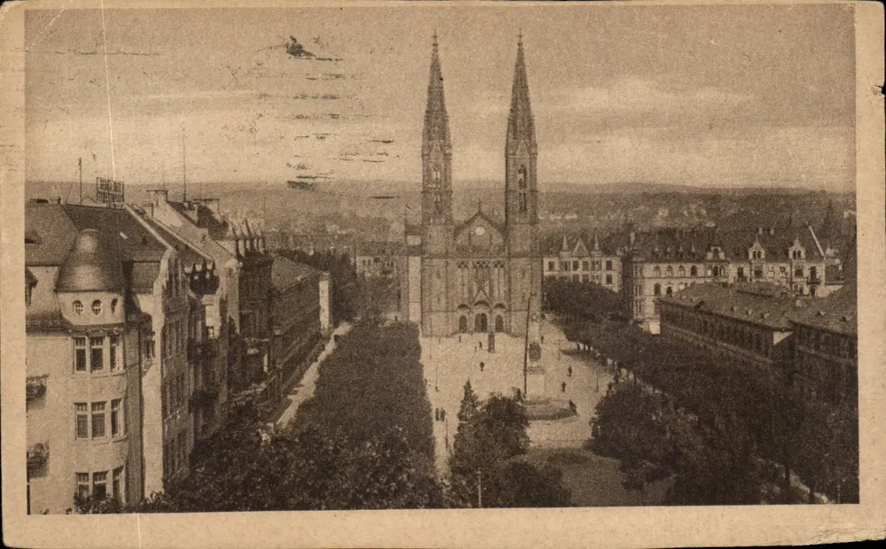 Wiesbaden — Piazza Louise con cattedrale — van den Boogmart's Kunstansluit, No. 2065 - Recto
