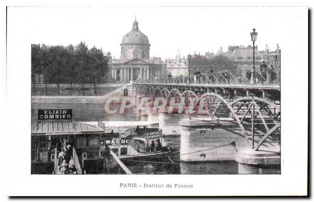 Paris - Institut Frankreich — Ansicht des Brückens und Ufers mit Werbbooten - Vorderseite