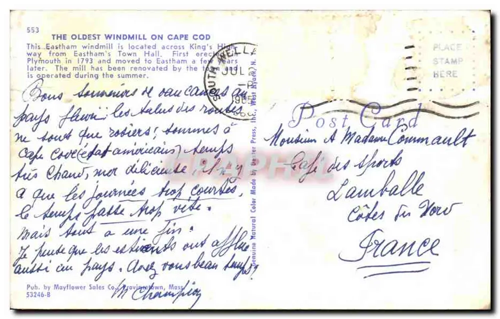 Windmühle von Eastham — die älteste von Cape Cod — Verlag Mayflower Sales Co. - Rückseite