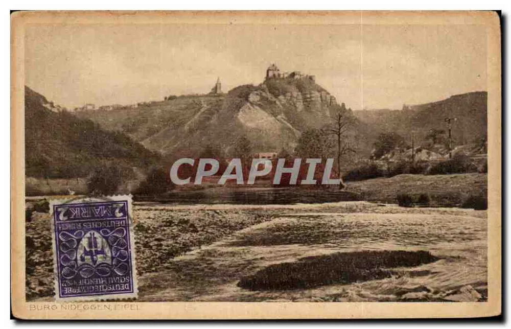 Burg Nideggen, Eifel — widok panoramiczny — J. Kapell & Gudibuch, Bierneck, Städte- und Landesbildkarten-Gesellschaft - Awers