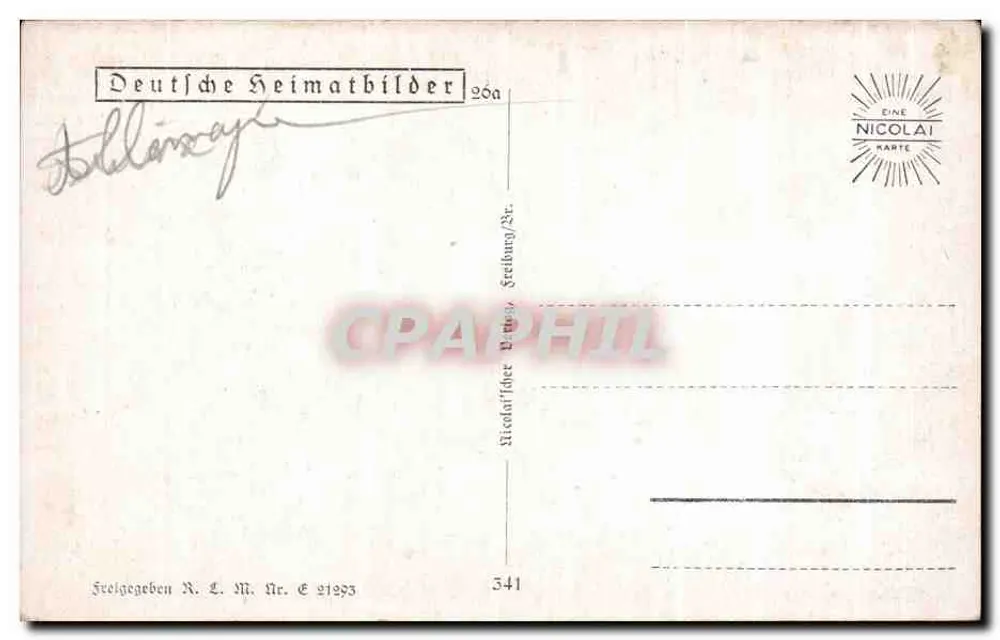 Freiburg i. Breisgau — die schöne Hauptstadt des Vosges-Massivs — Serie Deutsche Heimatbilder, Nr. 26a, veröffentlicht von Nicolai - Rückseite