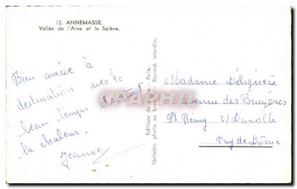 Annemasse — Tal der Arve und der Salève — Éditions du Globe, Paris - Rückseite