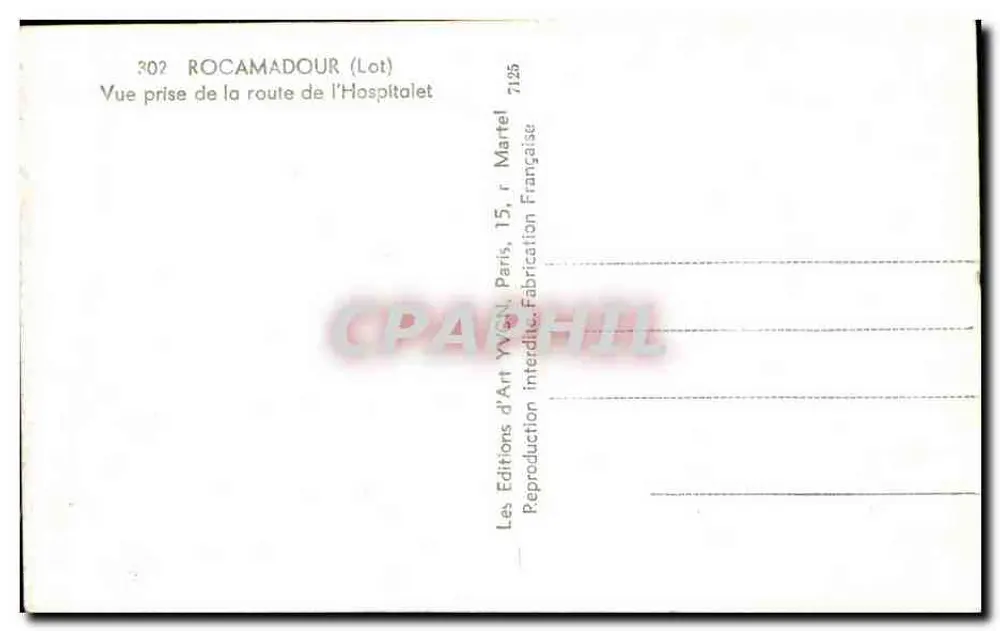 Rocamadour (Lot) — Blick vom Weg nach l'Hospitalet — Éditions d'Art Yvonne, Paris - Rückseite