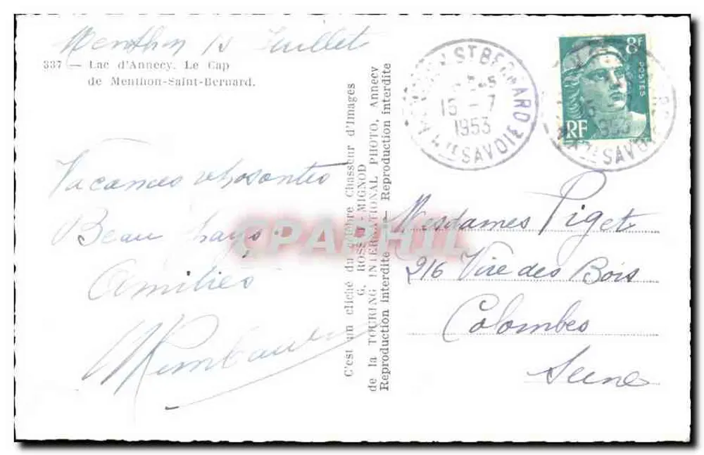 Lago de Annecy — O Cap — G. Rossignol International - Verso