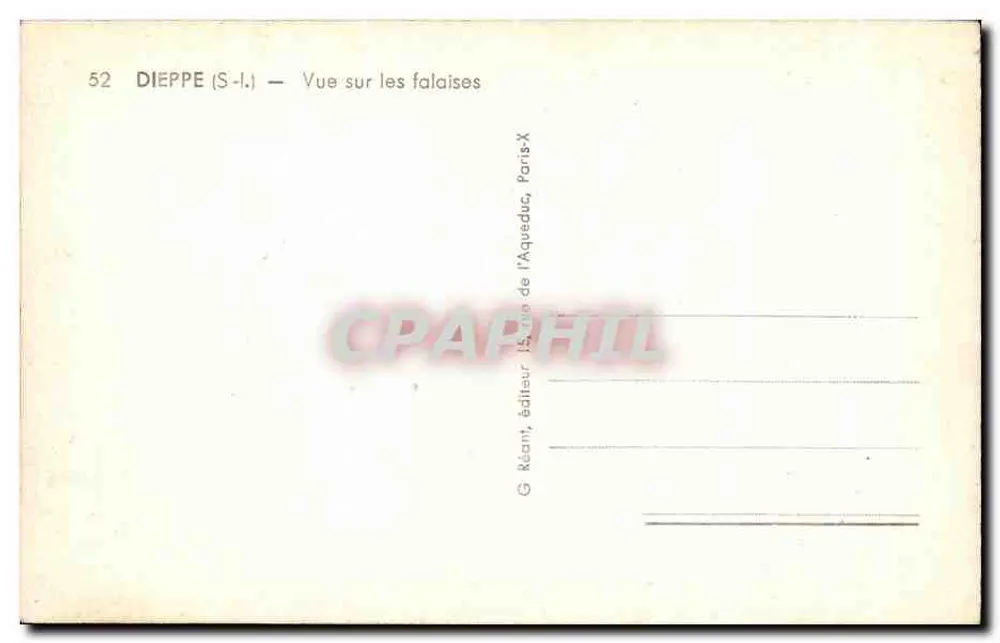 Dieppe (S.-L.) — Vista sobre as falésias — G. Réant, editor do Aqueduc, Paris - Verso