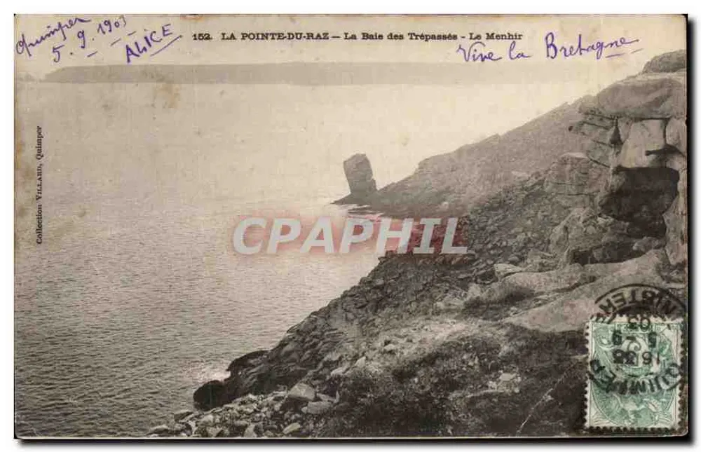 La Pointe-du-Raz — La Baie des Trépassés — Le Menhir — éditeur Quimper, n° 152 - Vorderseite