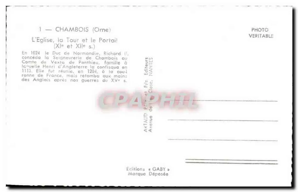 Chambois (Orne) — Église, la Tour et le Portail — Éditions Gaby - Verso