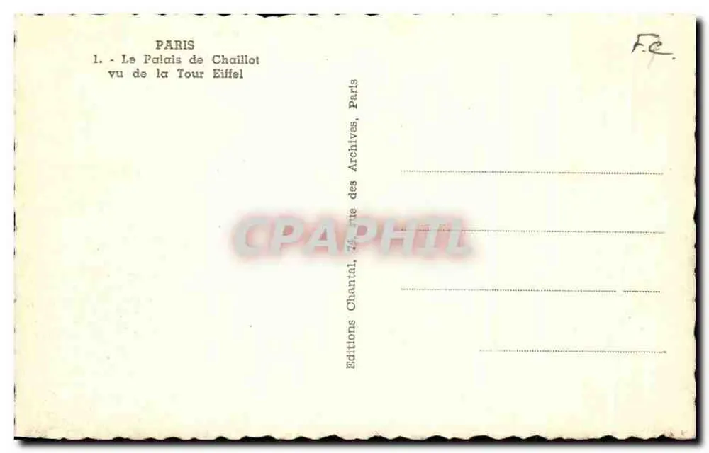 Paris - Le Palais de Chaillot aus Sicht der Eiffelturm — Éditions Chantal, Paris - Rückseite