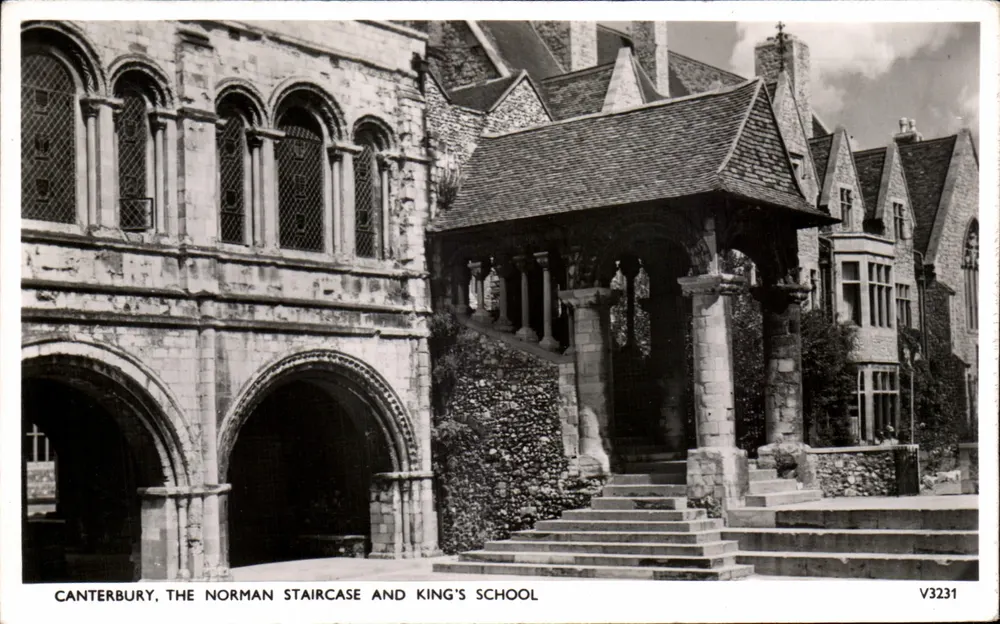 Canterbury, Der normannische Treppenaufgang und King's School — Photochrom - Vorderseite