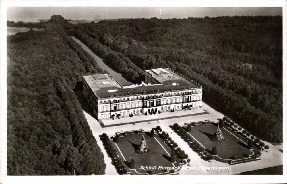 Schloss Herrenchiemsee (Oberbayern) — vista aérea — editor A. Weber & Co., n° 113a - Frente