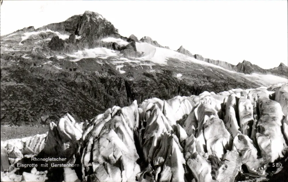 Glaciar Rhonagletscher com a caverna de gelo e o Gerstenhorn — Photo-Édition O. Süssli-Jenny, Thalwil-Zürich, n° 580 - Frente