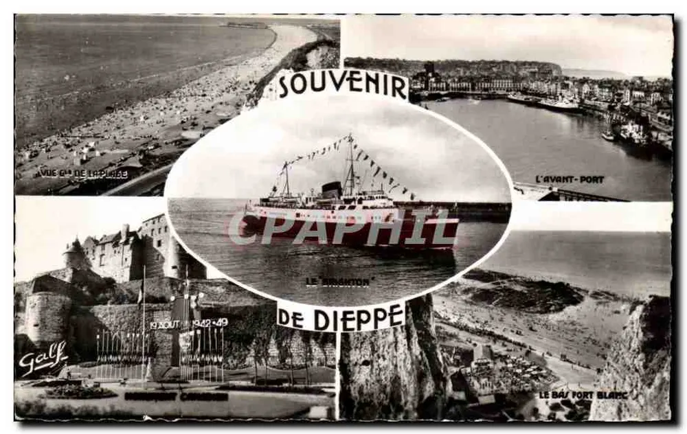 Dieppe — Vista da Praia, O Porto Anterior, O Barco, A Baía Port Blanc — Edição Galf, n°102 - Frente