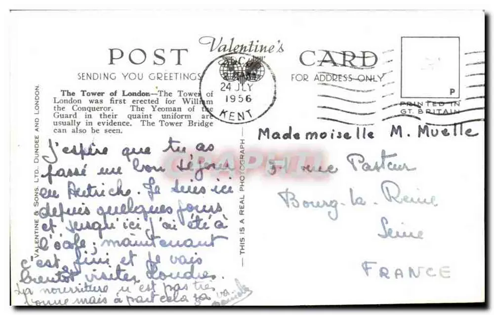London Tower und Tower Bridge, London — Valentine's Post Card Ltd. n° H.9149 - Rückseite