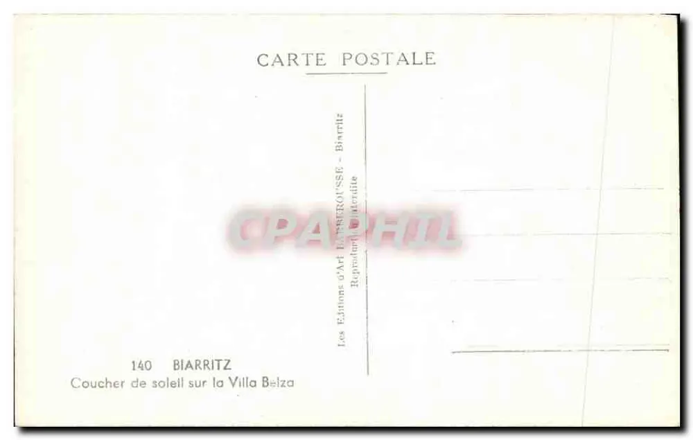 Sonnenuntergang über die Villa Belza — Biarritz — Éditions d'Art E. Berero - Rückseite