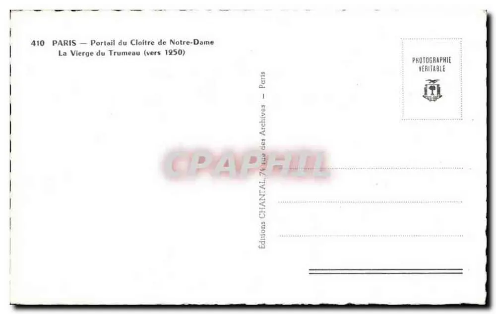 Paris — Portal des Klosters Notre-Dame — Die Jungfrau des Trumeaus (um 1250) — Éditions Chantal - Rückseite