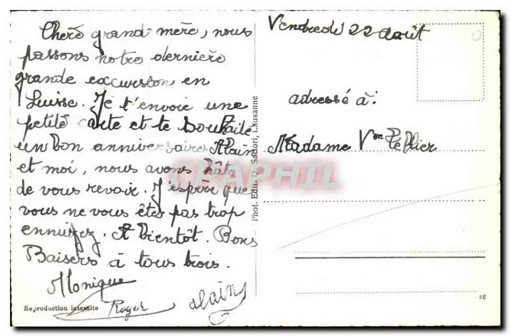 Neuchâtel — Colegiata e monumento Faro, Halle aux Ventes, Place des Halles, Palácio Dupoix — Lembrança de Neuchâtel - Verso