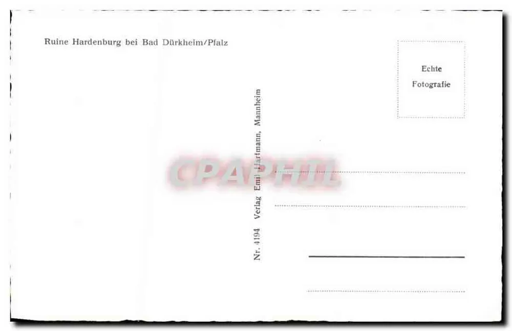 Ruinen von Hardenburg bei Bad Dürkheim/Pfalz — Verlag Emil Hartmann, Mannheim, Nr. 4194 - Rückseite