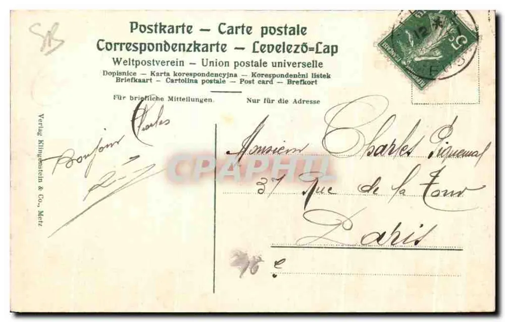 Metz — Generalkommando — Verlag Klingenstein & Co., Metz - Verso