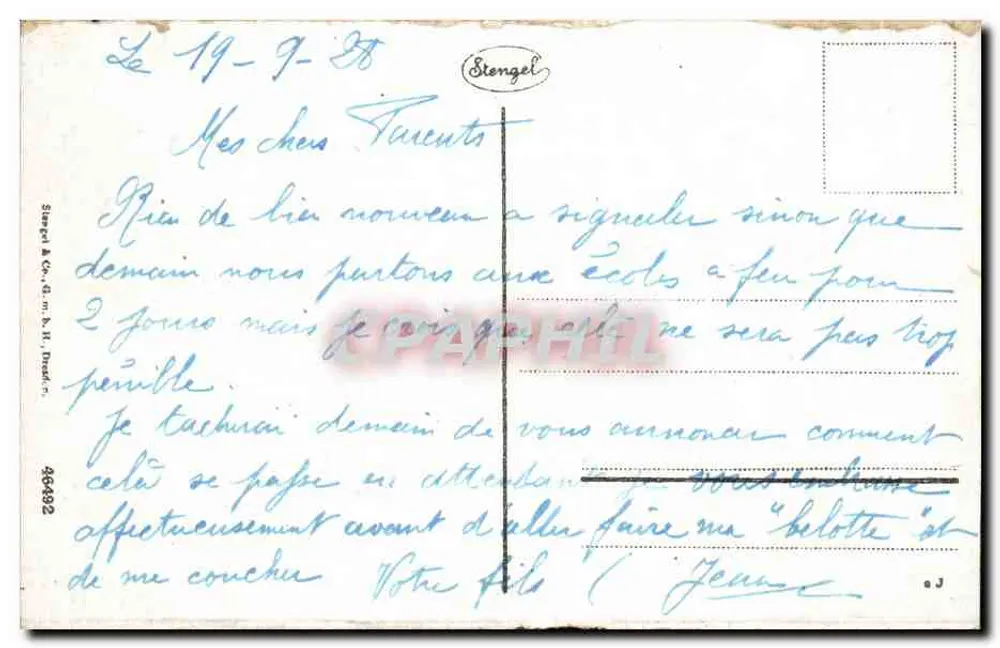 Koblenz - Niemiecki Zakątek - Pomnik Cesarskiego Wilhelma — wydawca Stengel, n° 46492 - Rewers