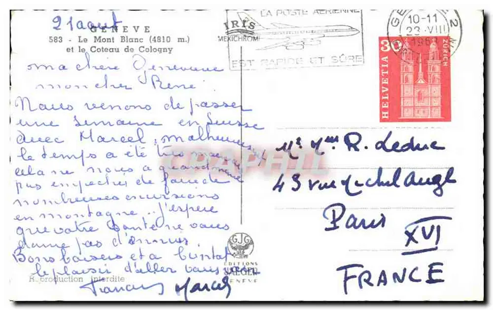 Der Mont Blanc (4810 m.) und der Coteau de Cologny — Éditions Méxichrom, n° 583 - Rückseite