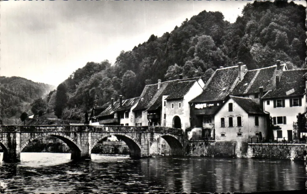 St-Ursanne — vista do ponte e das casas na margem do rio — Edição Perrochet, n° 6397 - Frente