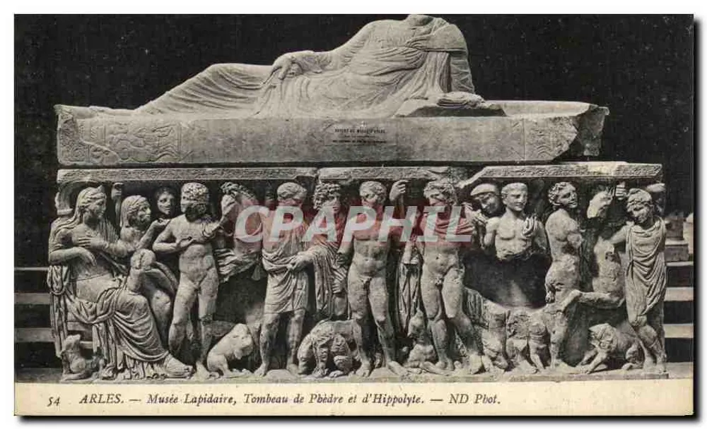 Arles — Museu Lapidaire, Túmulo de Pbédre e d'Hippolyte — ND Fot. - Frente