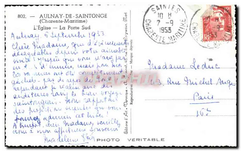 Aulnay-de-Saintonge — Die Kirche — Die Südseite — Edition Mort - Rückseite