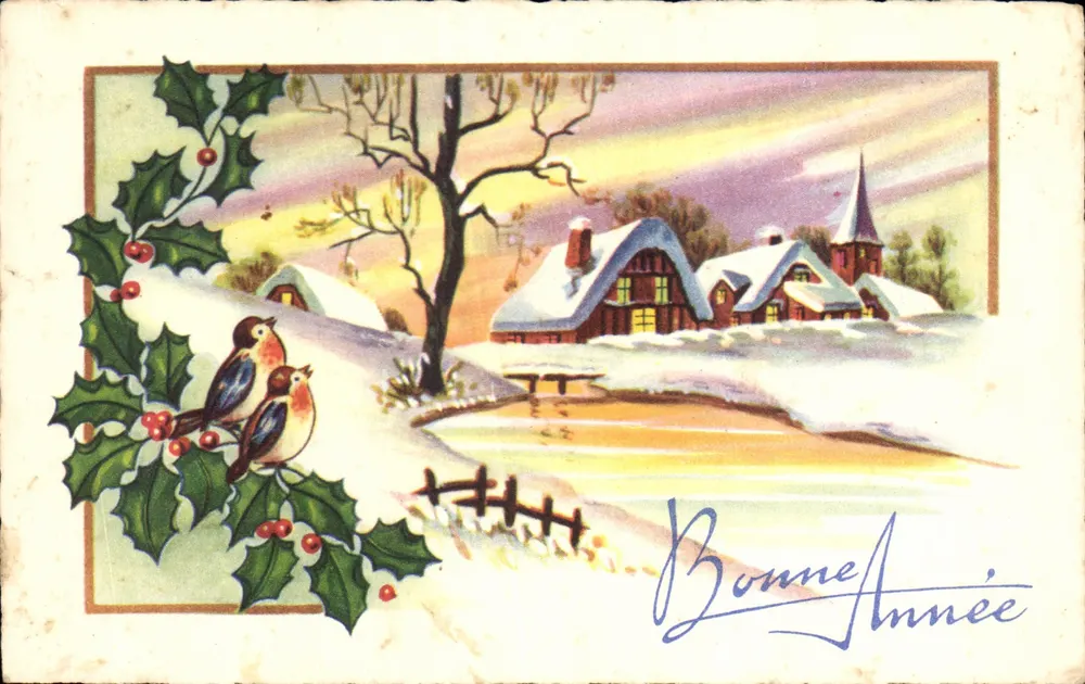 Winterlandschaft mit Efeu und Vögeln — Frohes Neues Jahr — Serie Nr. 1400, Verlag PARIS - Vorderseite