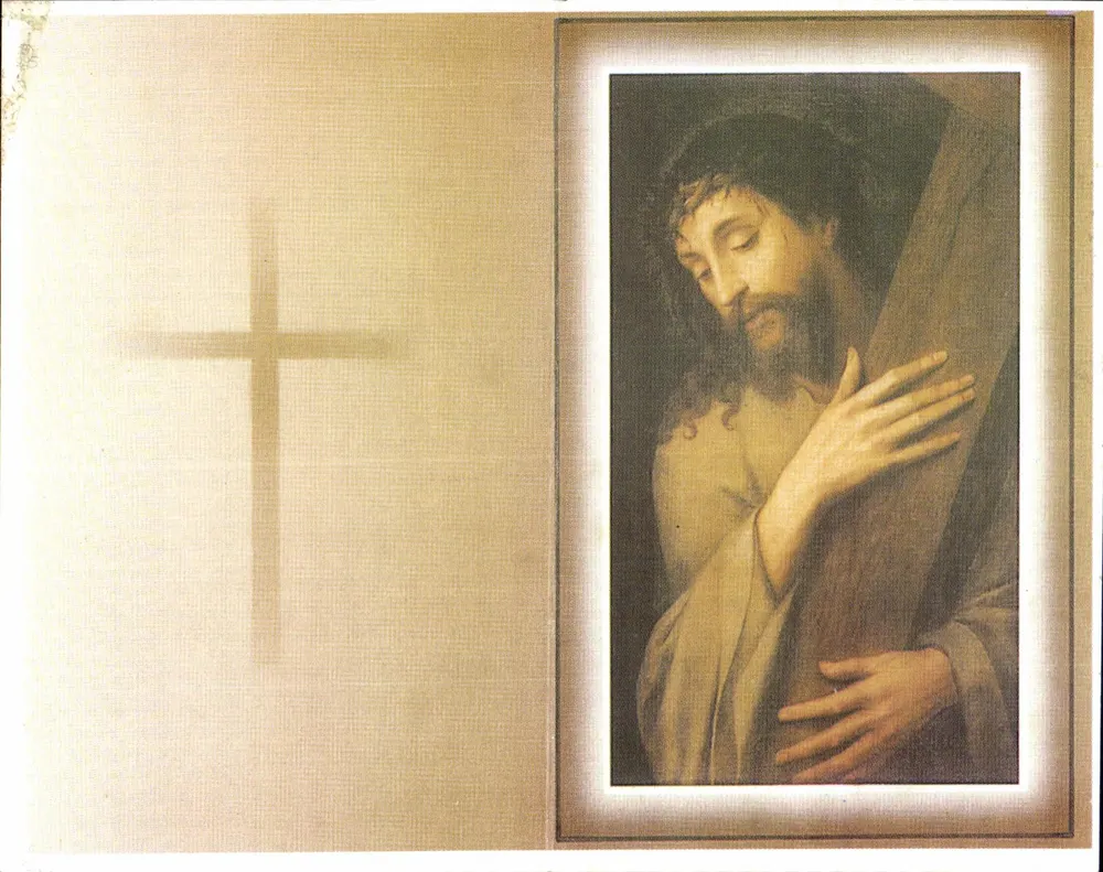 Jesus mit dem Kreuz — religiöse Illustration — Pompes Funèbres del Noroeste, S.A. 'Santa Lucía' (Puebla del Caraminal) - Vorderseite