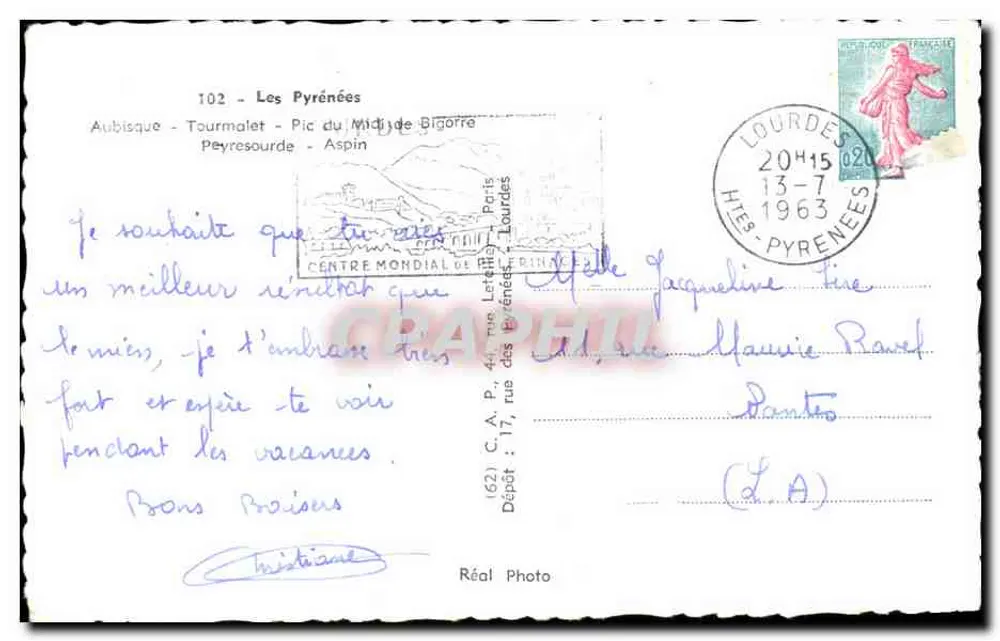 Die Pyrenäen — Die Passhöhen — Verlag Réal Photo, Nr. 102 - Rückseite