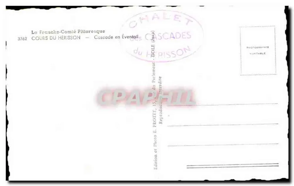 Cascata e Ventola — La Franche-Comté Pittoresque — Edizione E. PROFET, 15, rue du Parlement, Douai - Verso